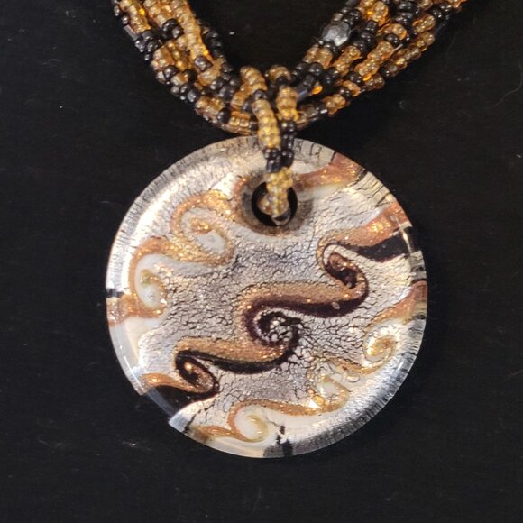 Black and Brown Vintage Beaded Layered Necklace - Picture 2 of 5